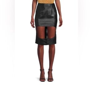 NEW Burberry Black Cutout Leather Pencil Skirt